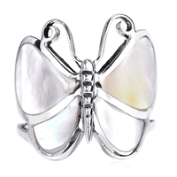 M-R1001-MP Silver White MOP Butterfly Ring