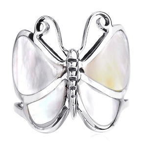 M-R1001-MP Silver White MOP Butterfly Ring