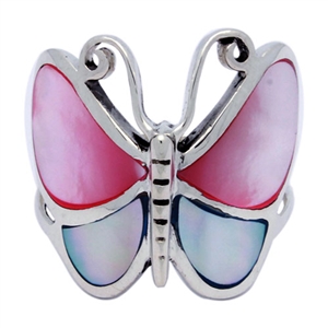 M-R1001-MU Silver Multi-Color Butterfly Ring