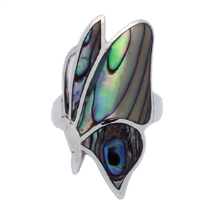 M-R1002-AB Silver Abalone Sideways Butterfly Ring