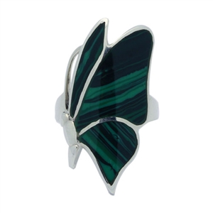 M-R1002-GM Silver Green Malachite Sideways Butterfly Ring