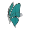 M-R1002-GT Silver Green Turquoise Sideways Butterfly Ring