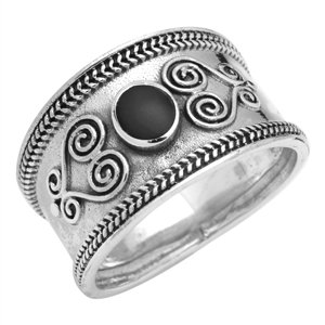 M-R1003-BO Silver Black Onyx Bali Style Band Ring