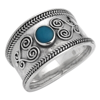 M-R1003-BT Silver Blue Turquoise Bali Style Band Ring