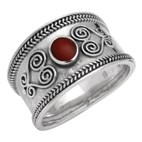 M-R1003-RC Silver Red Coral Bali Style Band Ring