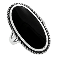M-R1004-BO Silver Black Onyx Elongated Ring 25mm