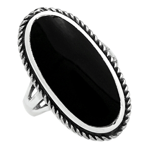 M-R1004-BO Silver Black Onyx Elongated Ring 25mm
