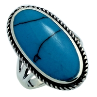 M-R1004-BT Silver Blue Turquoise Elongated Ring 25mm