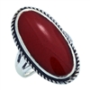 M-R1004-RC Silver Red Coral Elongated Ring 25mm