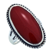 M-R1004-RC Silver Red Coral Elongated Ring 25mm
