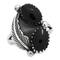 M-R1005-BO Silver Black Onyx feather Design Ring 16mm