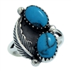 M-R1005-BT Silver Blue Turquoise feather Design Ring 16mm