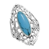 M-R1007-BT Silver Blue Turquoise Long Filigree Ring