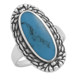 M-R1009-BT Silver Blue Turquoise Long Oval Ring