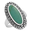 M-R1009-GT Silver Green Turquoise Long Oval Ring