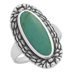 M-R1009-GT Silver Green Turquoise Long Oval Ring