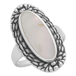 M-R1009-MP Silver Mother of Pearl Long Oval Ring