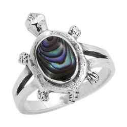 M-R1010-AB Silver Abalone Turtle Ring
