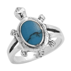 M-R1010-BT Silver Blue Turquoise Turtle Ring