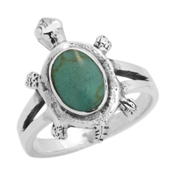 M-R1010-GT Silver Blue Turquoise Turtle Ring