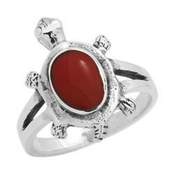 M-R1010-RC Silver Red Coral Turtle Ring