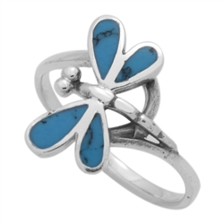 M-R1012-BT Silver Blue Turquoise Dragonfly Ring