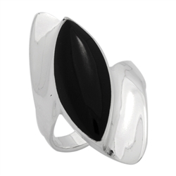 M-R1013-BO Silver Black Onyx Long  Ring