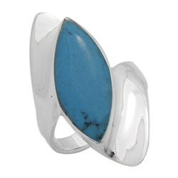 M-R1013-BT Silver Blue Turquoise Long  Ring