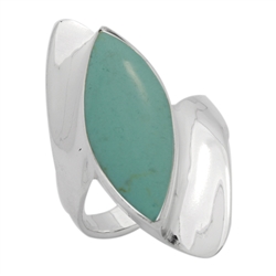 M-R1013-GT Silver Green Turquoise Long  Ring