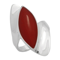 M-R1013-RC Silver Red Coral Long  Ring
