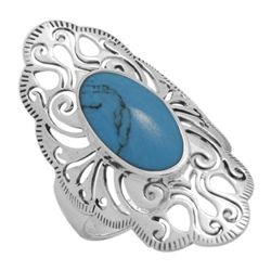 M-R1014-BT Silver Blue Turquoise Long Filigree Ring