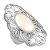 M-R1014-MP Silver Mother Of Pearl Long Filigree Ring