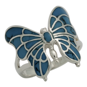 M-R1015-BT Silver Blue Turquoise Butterfly Ring