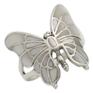 M-R1015-MP Silver MOP Mother of Pearl Butterfly Ring