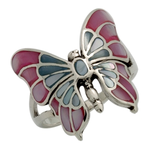 M-R1015-MU Silver Multicolor Butterfly Ring