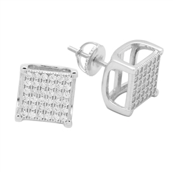 MCER1001 - Sterling Silver CZ Micropave Square Stud Earrings