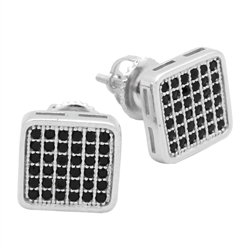 MCER1003 - Sterling Silver Black CZ Micropave Square Stud Earrings