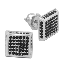 MCER1005 - Sterling Silver Black CZ Micropave Square Stud Earrings