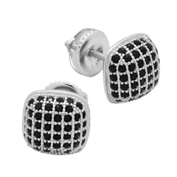 MCER1013 - Sterling Silver Black CZ Micropave Square Stud Earrings