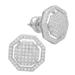 MCER1017 - Sterling Silver CZ Micropave Octagon Stud Earrings