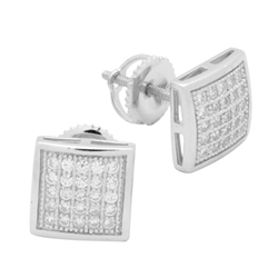 MCER1018 - Sterling Silver CZ Micropave Square Stud Earrings