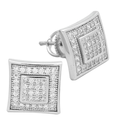 MCER1019 - Sterling Silver CZ Micropave Square Stud Earrings