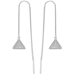 MCER1029 - Sterling Silver CZ Triangle Pyramid Threader Earrings