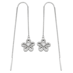 MCER1030 - Sterling Silver CZ Flower Threader Earrings