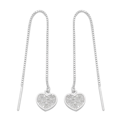 MCER1036 - Sterling Silver CZ Heart Threader Earrings