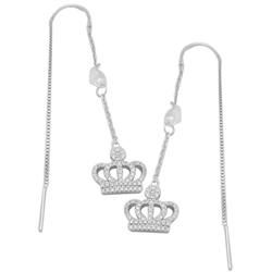 MCER1037 - Sterling Silver CZ Crown Threader Earrings