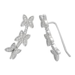 MCER1038 - Sterling Silver CZ Butterflies Climbing Earrings