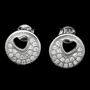 MCER1040 - Silver CZ Round Heart Stud Earrings
