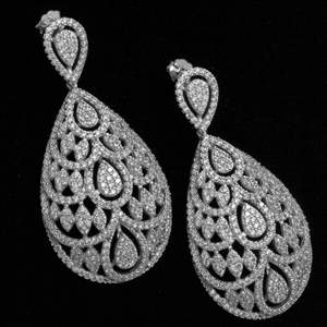 MCER1045 - Silver Long Micropave Elegant CZ Earrings