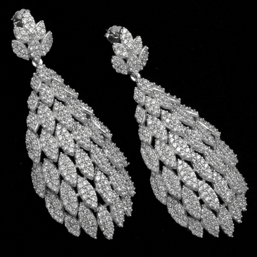 MCER1046 - Silver Long Micropave Elegant CZ Earrings